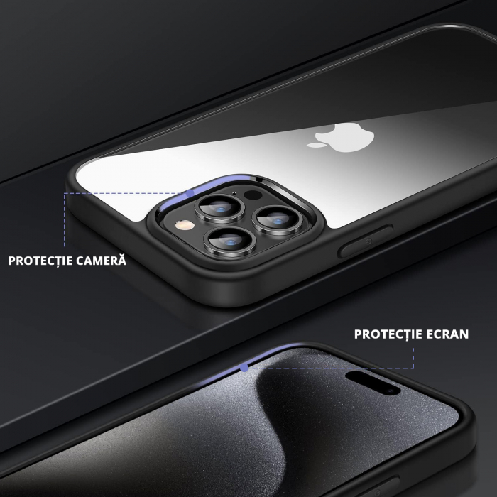 Husă pentru iPhone 15 PRO MAX, ultra slim, Antișoc, hardcase, Negru [4]