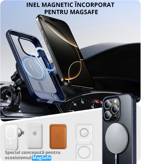 Husă pentru iPhone 16 Pro Max, MagSafe, Protecție standard Militar, cu Suport Metalic Încorporat, Blue [5]