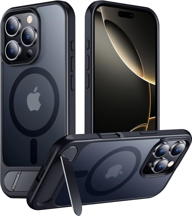 Husă pentru iPhone 16 Pro Max, MagSafe, Protecție standard Militar, cu Suport Metalic Încorporat, Negru [1]