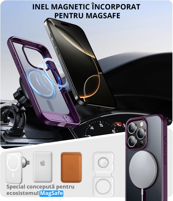 Husă pentru iPhone 16 Pro Max, MagSafe, Protecție standard Militar, cu Suport Metalic Încorporat, Purple [5]