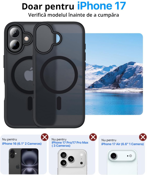 Husă pentru IPhone 17, MagSafe, ultra slim, Antișoc, Negru [2]