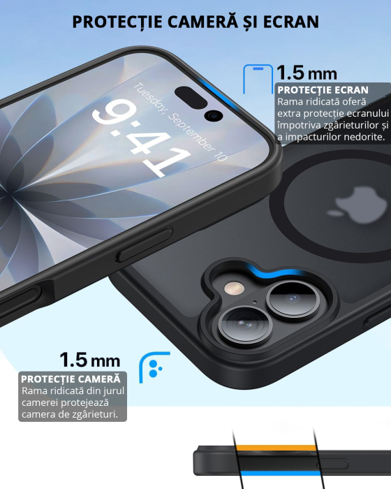 Husă pentru IPhone 17, MagSafe, ultra slim, Antișoc, Negru [4]