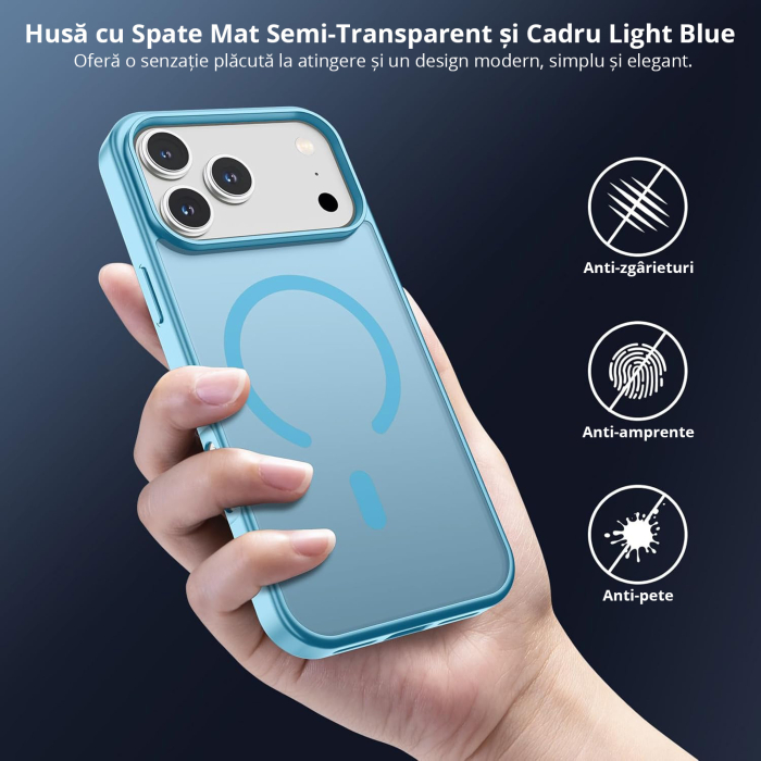 Husă pentru IPhone 17 PRO MAX, MagSafe, ultra slim, Antișoc, Light Blue [7]