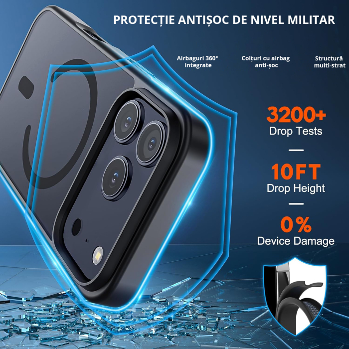 Husă pentru IPhone 17 PRO MAX, MagSafe, ultra slim, Antișoc, Negru [3]