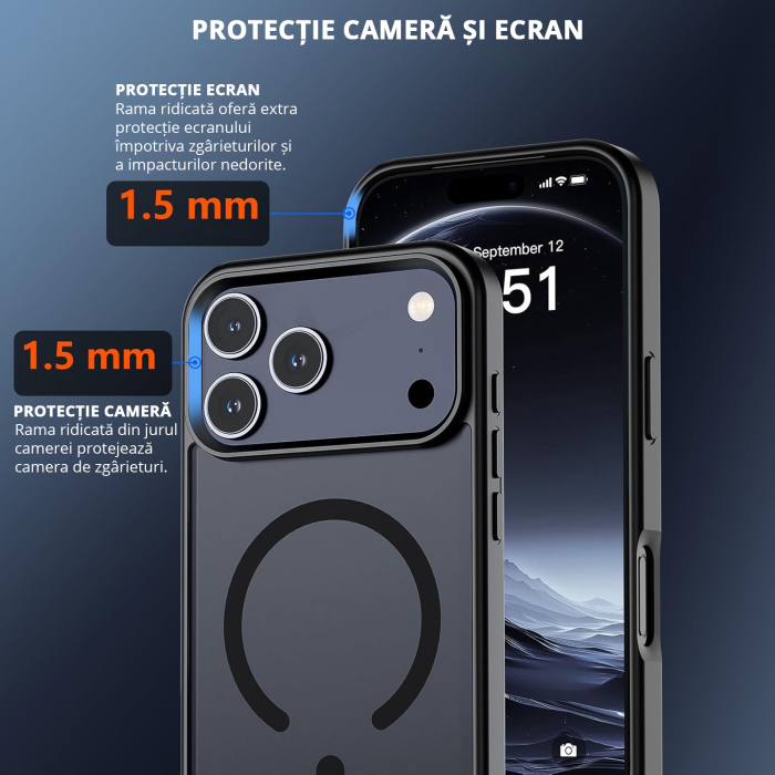 Husă pentru IPhone 17 PRO MAX, MagSafe, ultra slim, Antișoc, Negru [4]