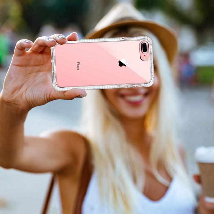 Husa pentru iPhone 8 / 7, Mobilesmart, Hybrid Antisoc, carcasa spate PC transparenta cu Bumper, Alb [6]