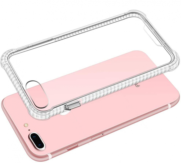 Husa pentru iPhone 8 / 7, Mobilesmart, Hybrid Antisoc, carcasa spate PC transparenta cu Bumper, Alb [7]
