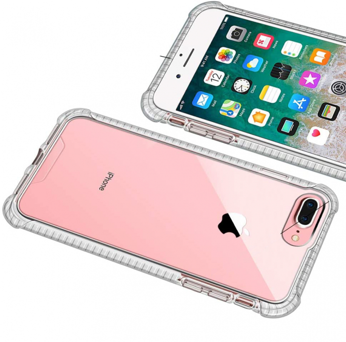 Husa pentru iPhone 8 / 7, Mobilesmart, Hybrid Antisoc, carcasa spate PC transparenta cu Bumper, Alb [2]