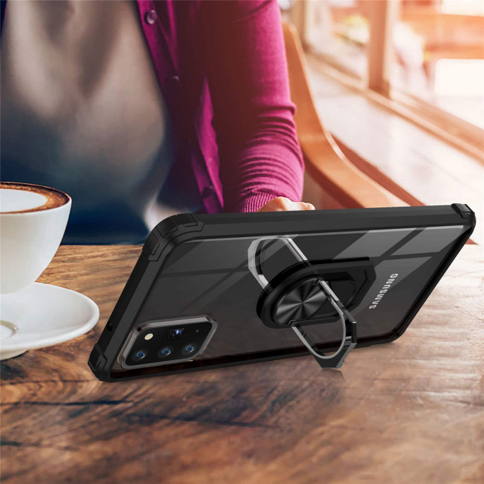 Husa pentru Samsung Galaxy NOTE 20, Hybrid Antisoc, carcasa cu bumper, inel rotativ 360 si Kickstand, Negru [5]
