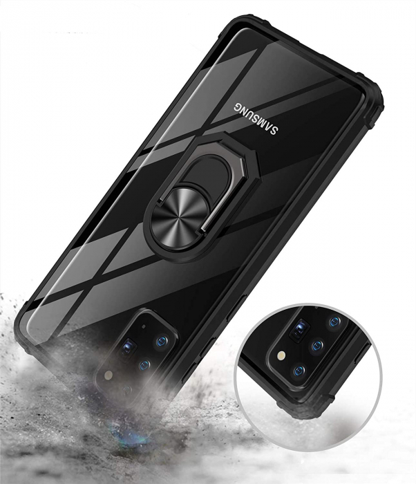 Husa pentru Samsung Galaxy NOTE 20, Hybrid Antisoc, carcasa cu bumper, inel rotativ 360 si Kickstand, Negru [4]