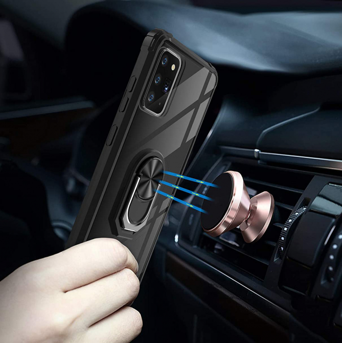 Husa pentru Samsung Galaxy NOTE 20, Hybrid Antisoc, carcasa cu bumper, inel rotativ 360 si Kickstand, Negru [3]