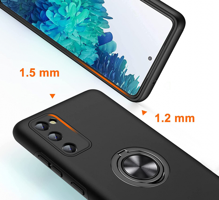 Husă pentru Samsung Galaxy S20 FE, inel multifuncțional 360°, Protecție Militară Antișoc, Negru [2]