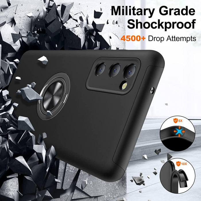 Husă pentru Samsung Galaxy S20 FE, inel multifuncțional 360°, Protecție Militară Antișoc, Negru [3]