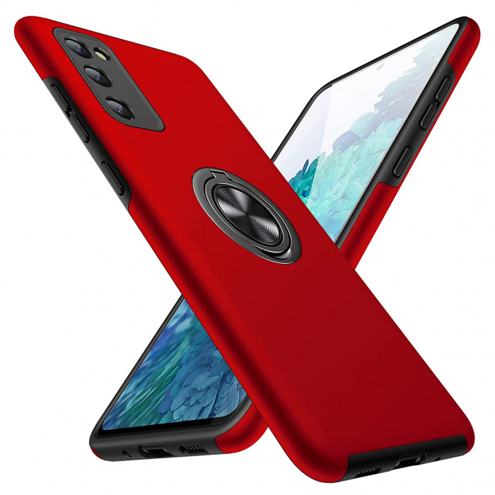 Husă pentru Samsung Galaxy S20 FE, inel multifuncțional 360°, Protecție Militară Antișoc, Roșu [1]