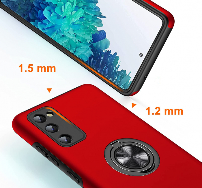 Husă pentru Samsung Galaxy S20 FE, inel multifuncțional 360°, Protecție Militară Antișoc, Roșu [2]