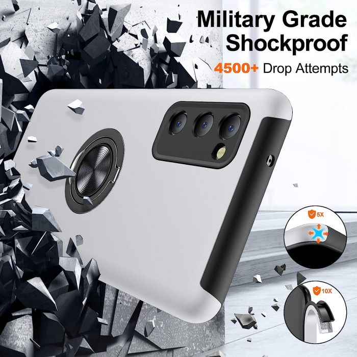 Husă pentru Samsung Galaxy S20 FE, inel multifuncțional 360°, Protecție Militară Antișoc, Silver [4]