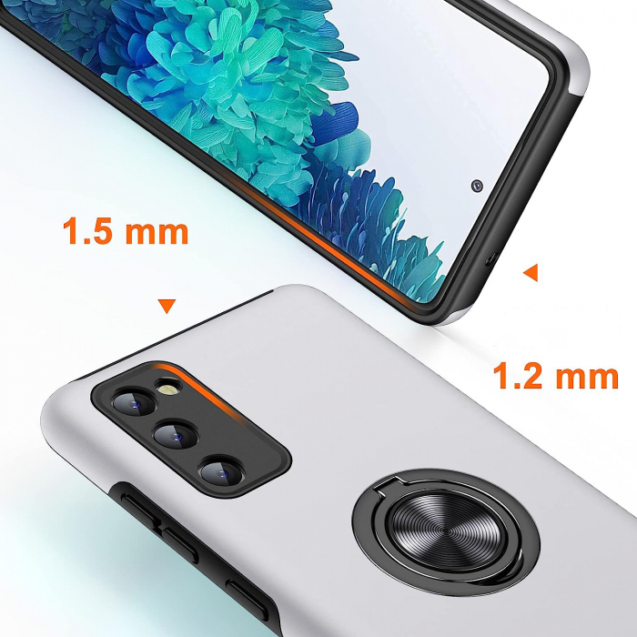 Husă pentru Samsung Galaxy S20 FE, inel multifuncțional 360°, Protecție Militară Antișoc, Silver [2]