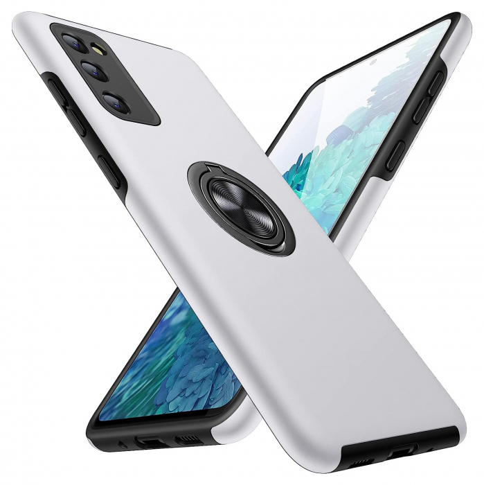 Husă pentru Samsung Galaxy S20 FE, inel multifuncțional 360°, Protecție Militară Antișoc, Silver [1]