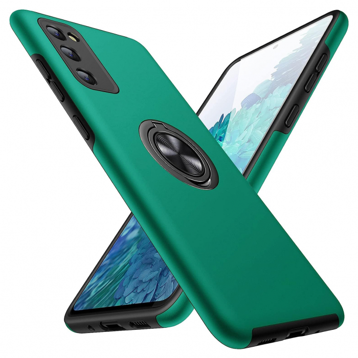 Husă pentru Samsung Galaxy S20 FE, inel multifuncțional 360°, Protecție Militară Antișoc, Verde [1]