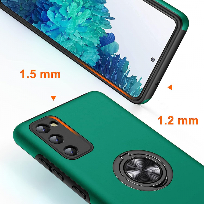Husă pentru Samsung Galaxy S20 FE, inel multifuncțional 360°, Protecție Militară Antișoc, Verde [4]
