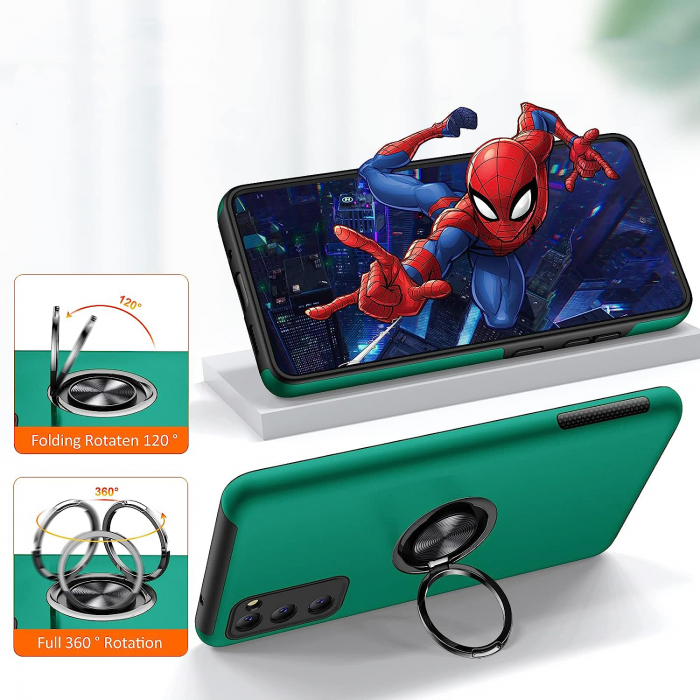 Husă pentru Samsung Galaxy S20 FE, inel multifuncțional 360°, Protecție Militară Antișoc, Verde [5]