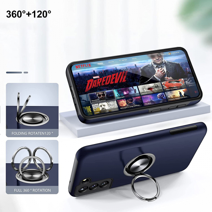 Husă pentru Samsung Galaxy S21 FE, inel multifuncțional 360°, Protecție Militară Antișoc, Blue [5]