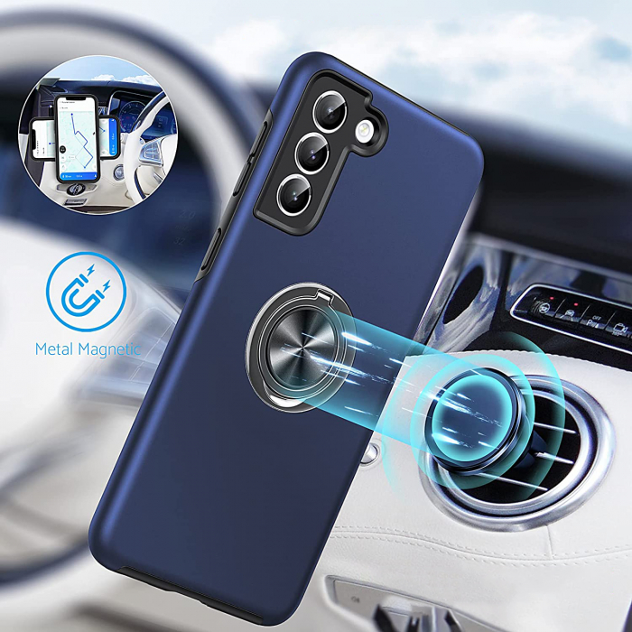 Husă pentru Samsung Galaxy S21 FE, inel multifuncțional 360°, Protecție Militară Antișoc, Blue [4]