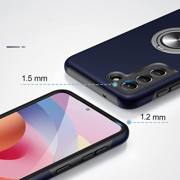 Husă pentru Samsung Galaxy S21 FE, inel multifuncțional 360°, Protecție Militară Antișoc, Blue [2]