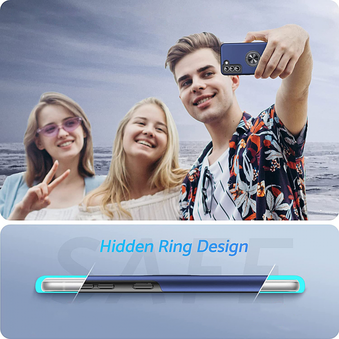 Husă pentru Samsung Galaxy S21 FE, inel multifuncțional 360°, Protecție Militară Antișoc, Blue [7]