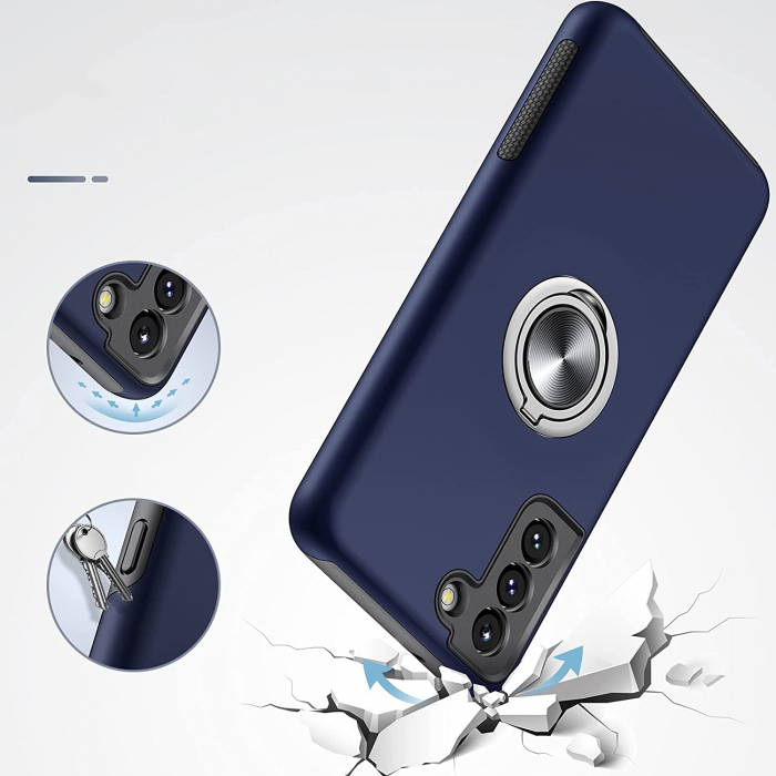Husă pentru Samsung Galaxy S21 FE, inel multifuncțional 360°, Protecție Militară Antișoc, Blue [3]