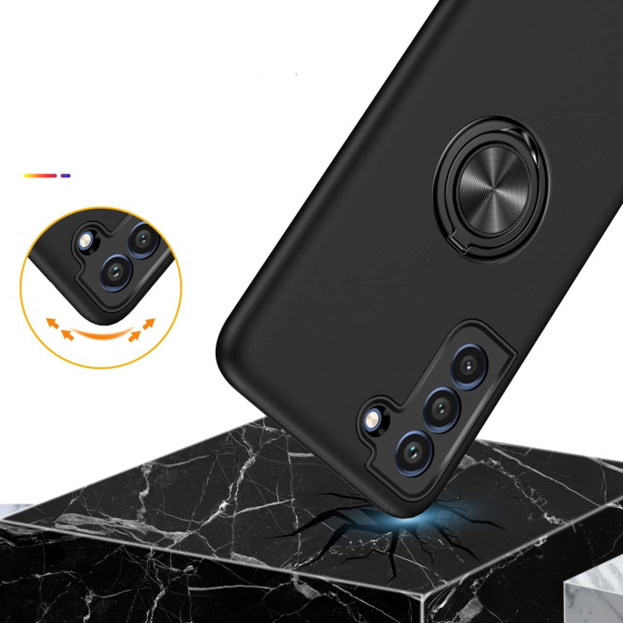 Husă pentru Samsung Galaxy S21 FE, inel multifuncțional 360°, Protecție Militară Antișoc, Negru [3]