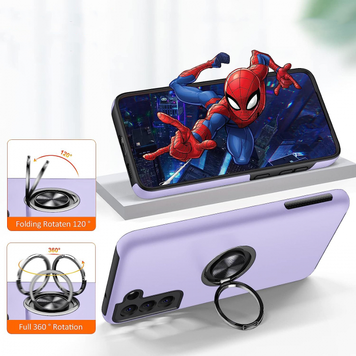 Husă pentru Samsung Galaxy S21 FE, inel multifuncțional 360°, Protecție Militară Antișoc, Purple [5]