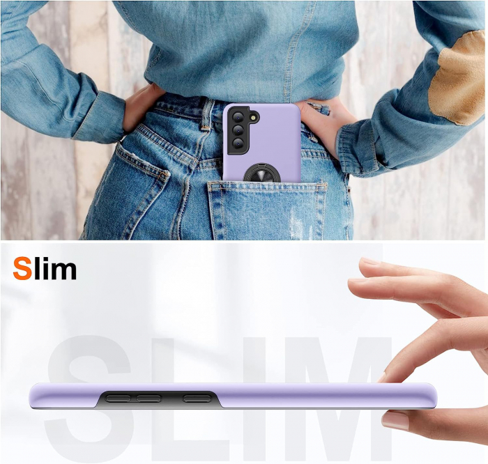 Husă pentru Samsung Galaxy S21 FE, inel multifuncțional 360°, Protecție Militară Antișoc, Purple [7]