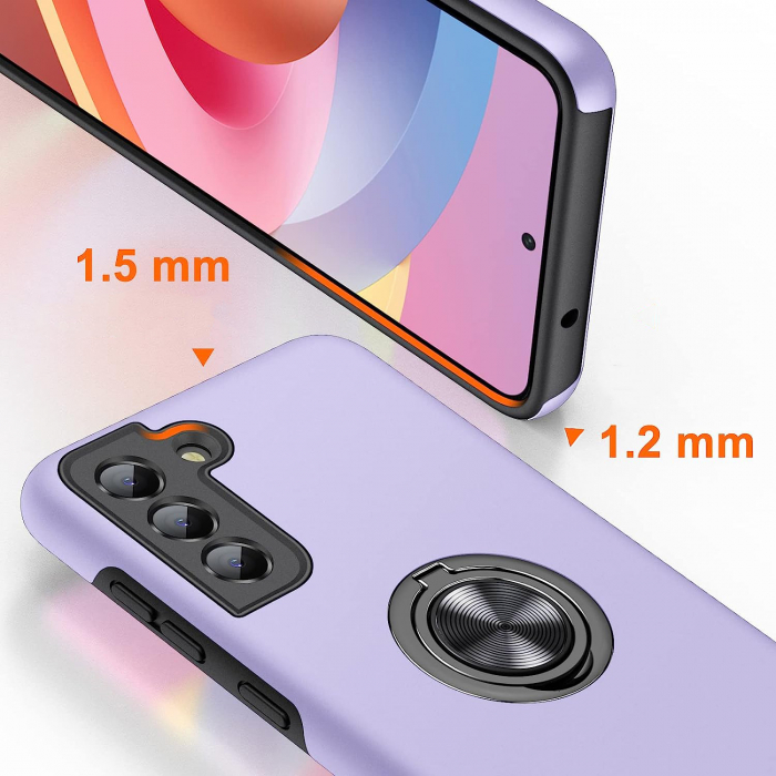 Husă pentru Samsung Galaxy S21 FE, inel multifuncțional 360°, Protecție Militară Antișoc, Purple [2]