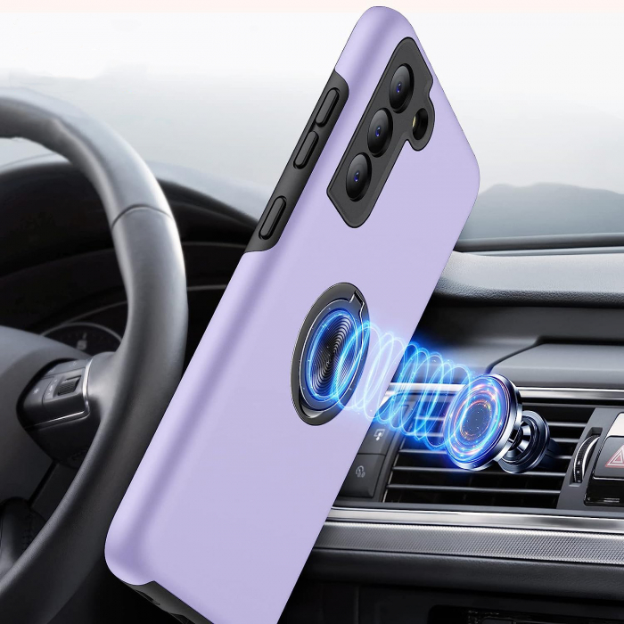 Husă pentru Samsung Galaxy S21 FE, inel multifuncțional 360°, Protecție Militară Antișoc, Purple [3]