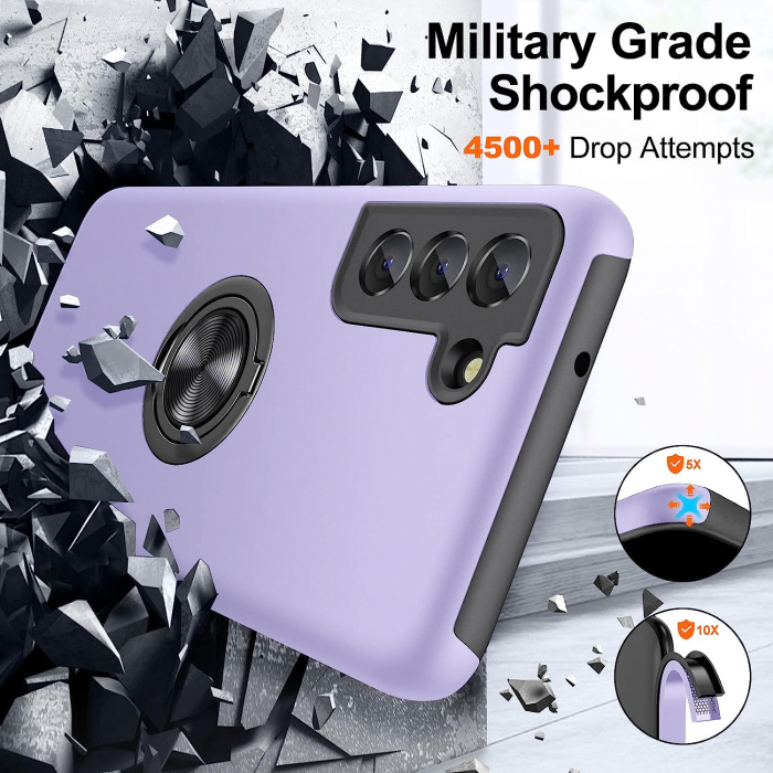 Husă pentru Samsung Galaxy S21 FE, inel multifuncțional 360°, Protecție Militară Antișoc, Purple [4]