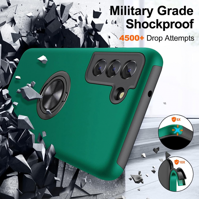 Husă pentru Samsung Galaxy S21 FE, inel multifuncțional 360°, Protecție Militară Antișoc, Verde [4]