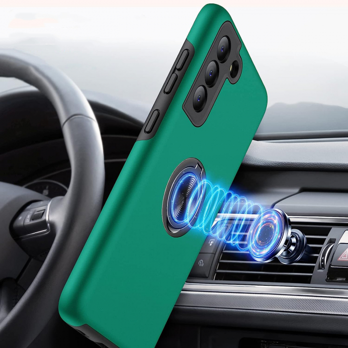 Husă pentru Samsung Galaxy S21 FE, inel multifuncțional 360°, Protecție Militară Antișoc, Verde [3]