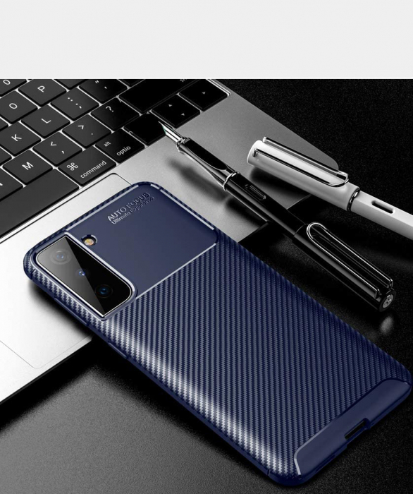 Husa pentru Samsung Galaxy S21 PLUS, fibra de carbon, Slim Antisoc, carcasa spate, Focus, Blue [2]