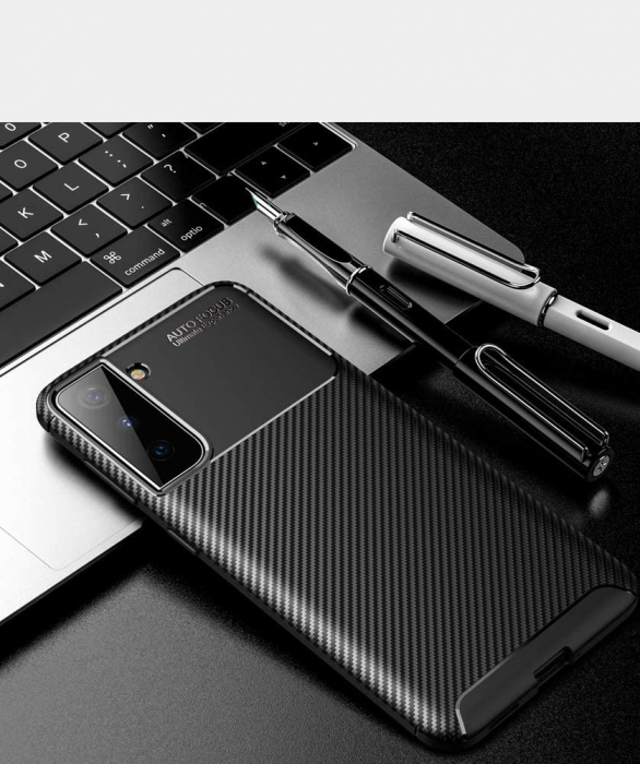 Husa pentru Samsung Galaxy S21 PLUS, fibra de carbon, Slim Antisoc, carcasa spate, Focus, Negru [2]
