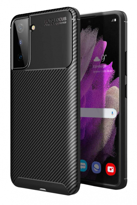 Husa pentru Samsung Galaxy S21 PLUS, fibra de carbon, Slim Antisoc, carcasa spate, Focus, Negru [1]