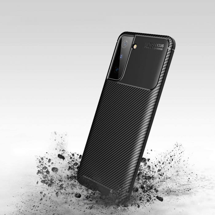 Husa pentru Samsung Galaxy S21 PLUS, fibra de carbon, Slim Antisoc, carcasa spate, Focus, Negru [8]