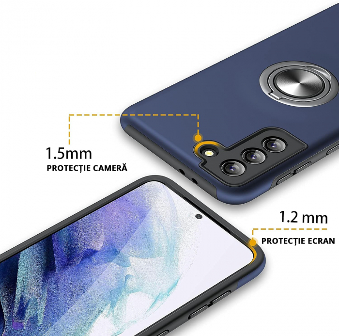 Husă pentru Samsung Galaxy S21, inel multifuncțional 360°, Protecție Militară Antișoc, Blue [3]