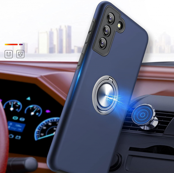 Husă pentru Samsung Galaxy S21, inel multifuncțional 360°, Protecție Militară Antișoc, Blue [6]