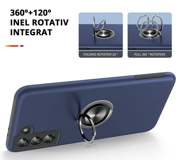 Husă pentru Samsung Galaxy S21 PLUS, inel multifuncțional 360°, Protecție Militară Antișoc, Blue [5]