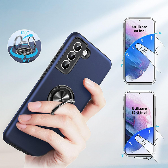 Husă pentru Samsung Galaxy S21 PLUS, inel multifuncțional 360°, Protecție Militară Antișoc, Blue [7]