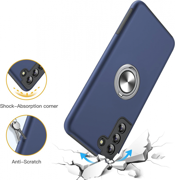 Husă pentru Samsung Galaxy S21 PLUS, inel multifuncțional 360°, Protecție Militară Antișoc, Blue [4]