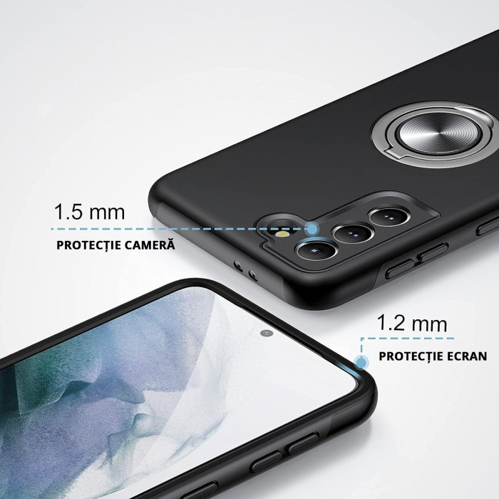 Husă pentru Samsung Galaxy S21 PLUS, inel multifuncțional 360°, Protecție Militară Antișoc, Negru [3]
