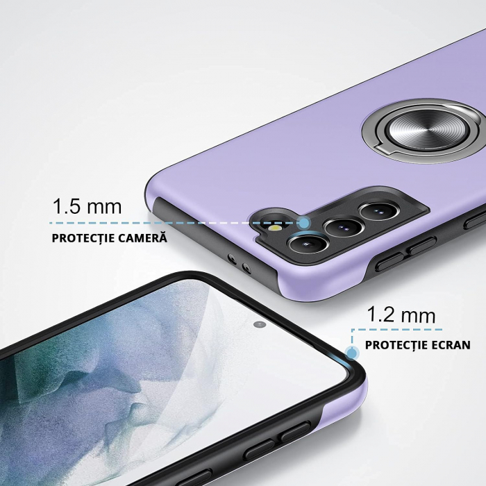 Husă pentru Samsung Galaxy S21 PLUS, inel multifuncțional 360°, Protecție Militară Antișoc, Purple [3]