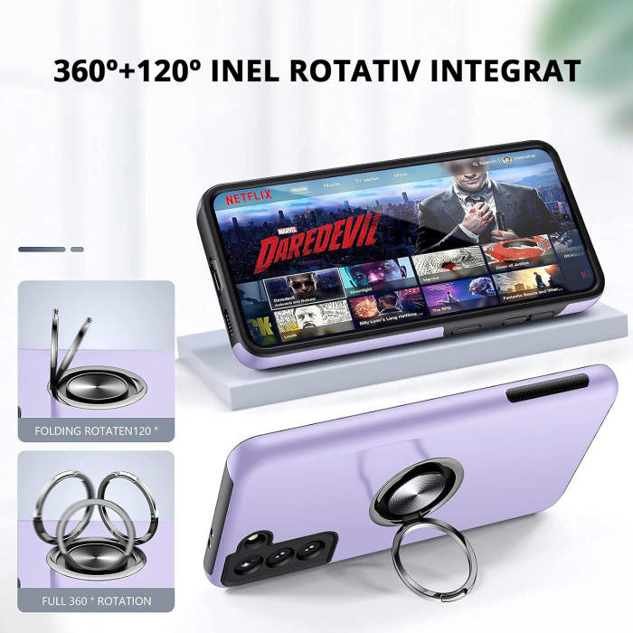 Husă pentru Samsung Galaxy S21 PLUS, inel multifuncțional 360°, Protecție Militară Antișoc, Purple [5]